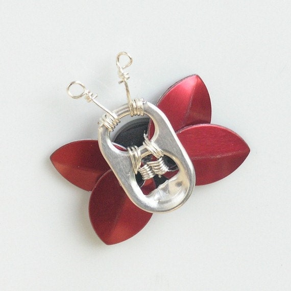 sale 25% off - pop tab fridge magnet - red butterfly, wire wrapped