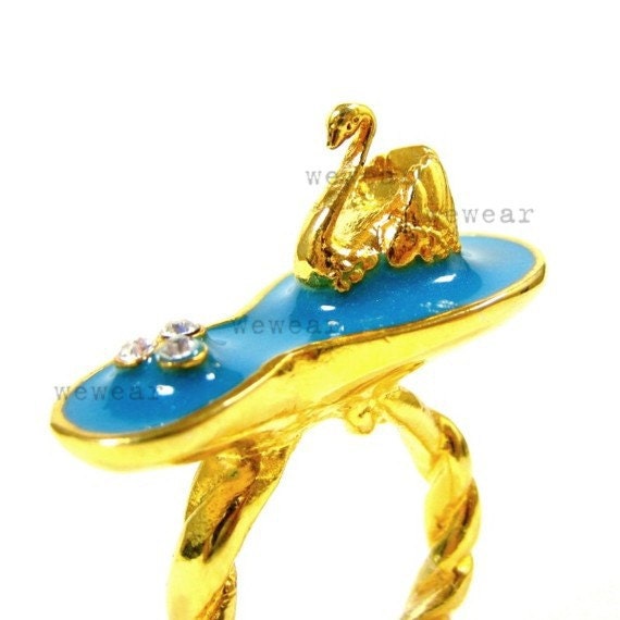 Swan Lake Ring in DEEP BLUE - 24K Gold plated brass