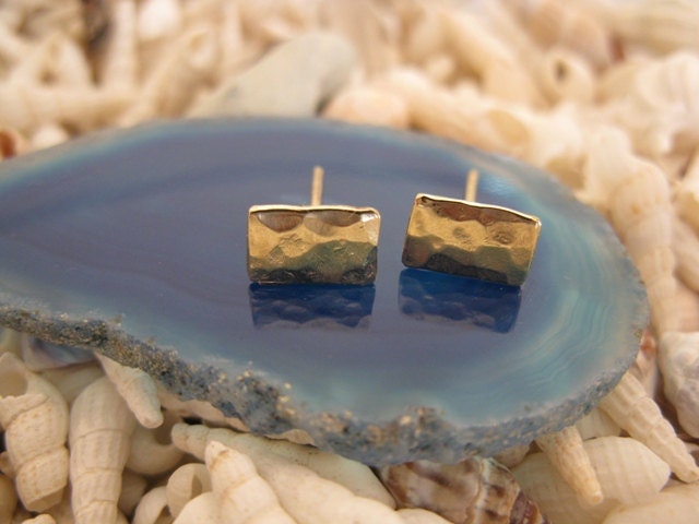 14k  gold rectangle studs post earrings