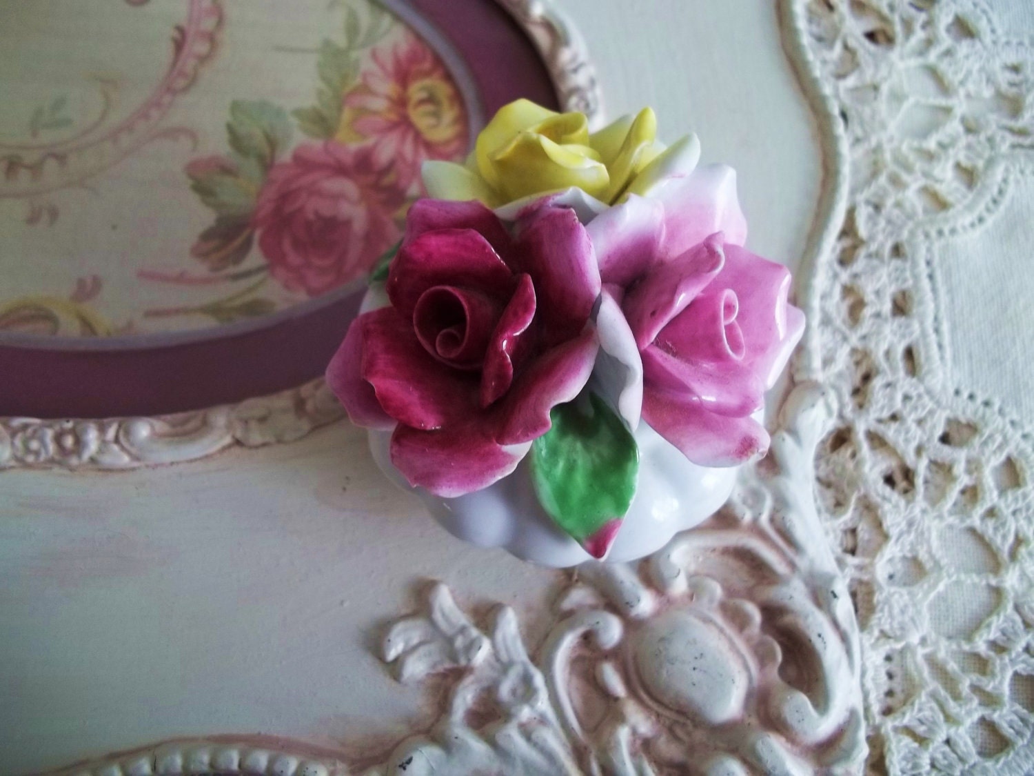 Vintage Roses Porcelain Capodimonte Figurine