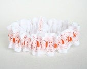 Wedding Garter - Modern Neon Orange and White Bridal Garter - Sample Sale