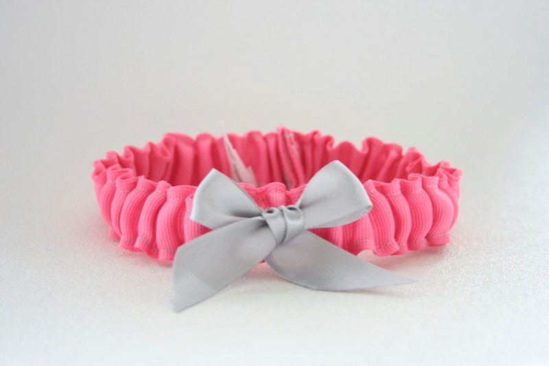 Wedding Garter - Hot Pink and Gray Neon Bridal Garter - Sample Sale
