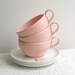 1950s Melamine Pink Cups with Saucers by Brookpark - Only a Rose Pattern - Set of Three