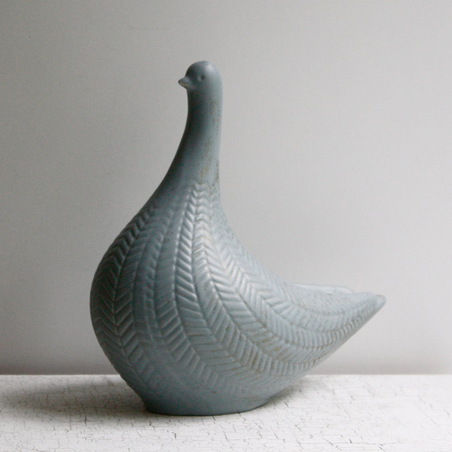 Midcentury Ceramic Bird - Gray Blue - Made in Norway