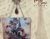 Paris Toile Glass Wall Decor - Vintage Paris Fashion - Glass Wall Pendant - French Blue/Chocolate Toile