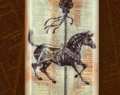 Carousel Zebra Glass Wall Art from Upcycled Dictionary page book art - WilD WorDz En Francais  - CaRouSeL Zebra en Bleu