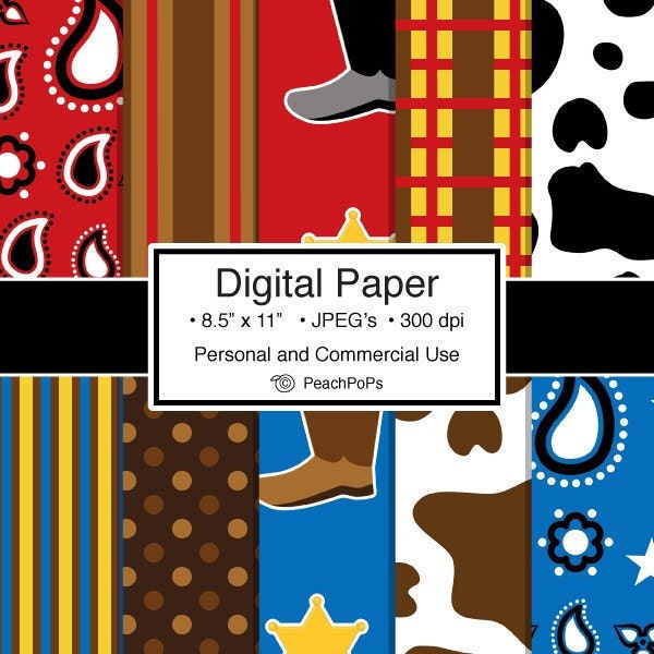 digital paper - Wild West Cowboy - 10 Digital Papers - 8.5 x 11 JPEG - Personal Commercial Use
