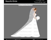 Beautiful Bride - Brunette - Digital Clip Art  wedding marriage dress silhouette chic - Personal Commercial Use