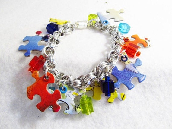 Reserved for Jennifer, Autism Awareness Puzzle Bracelet