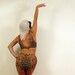Vintage 1960s Lila Bath Swimsuit Bikini in Ethnic Print Red Black w/Coin Buttons