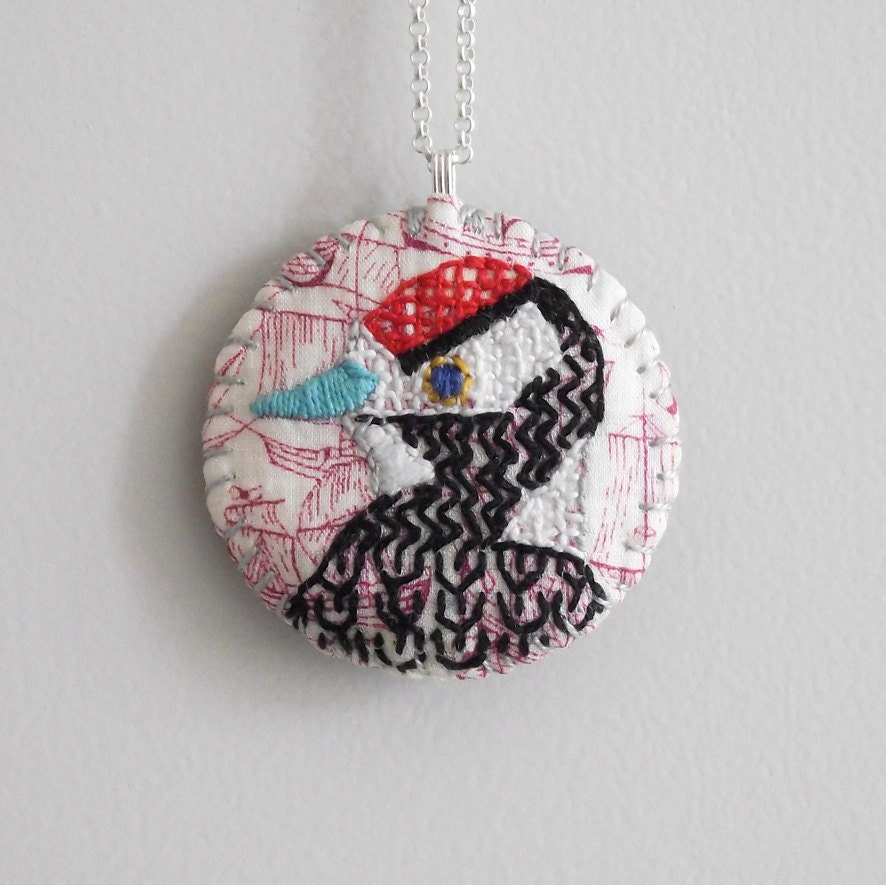 Spotted Woodpecker Birdseeker Pendant. Sterling Silver