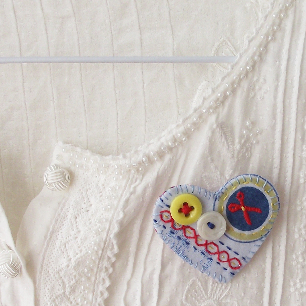 Buttons Scissors & Sew Love Token Brooch