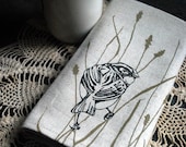 Linen, Cotton  Napkin/Serviette with original screen print of Bird and Grass