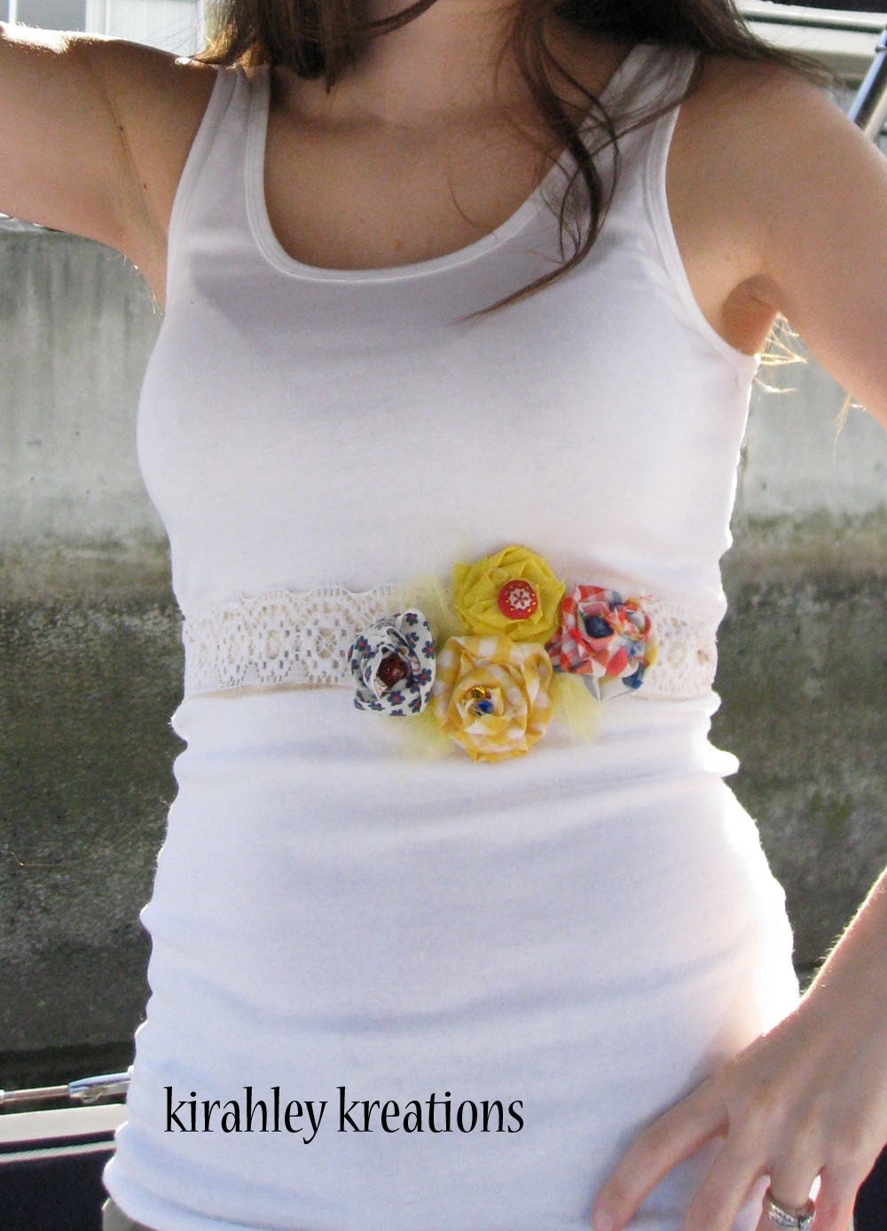 HELENA 4 in 1 - Bridal Sash, Maternity Belt or Everyday Headband, Hair Clip, Brooch - Handmade Vintage Fabric Rosettes