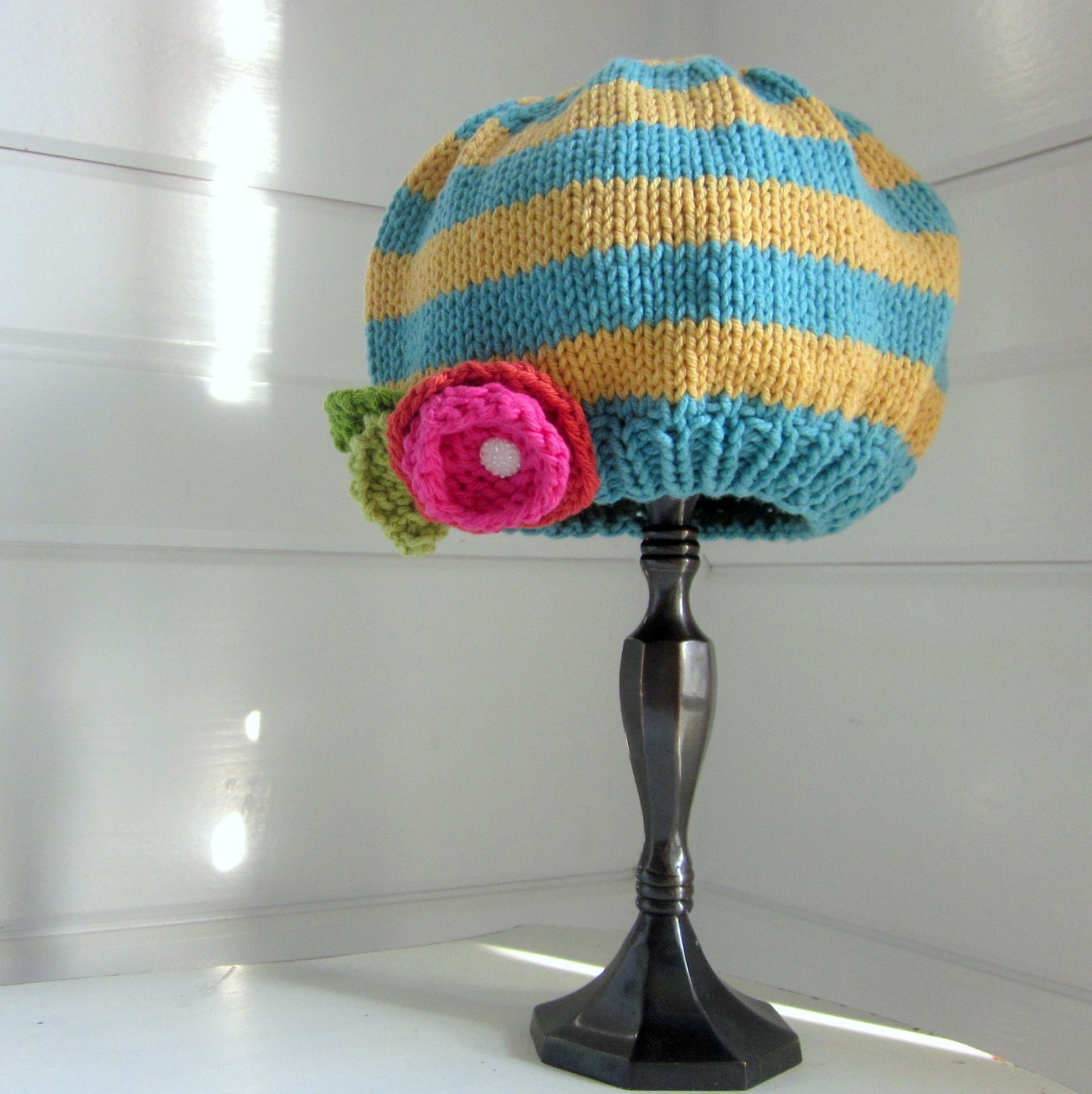 Baby girl hat, newborn photo prop, knit cotton, spring and summer baby hat