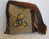 Triquetra with Ivy Messenger Monk Sling Bag Purse Brown and Tan