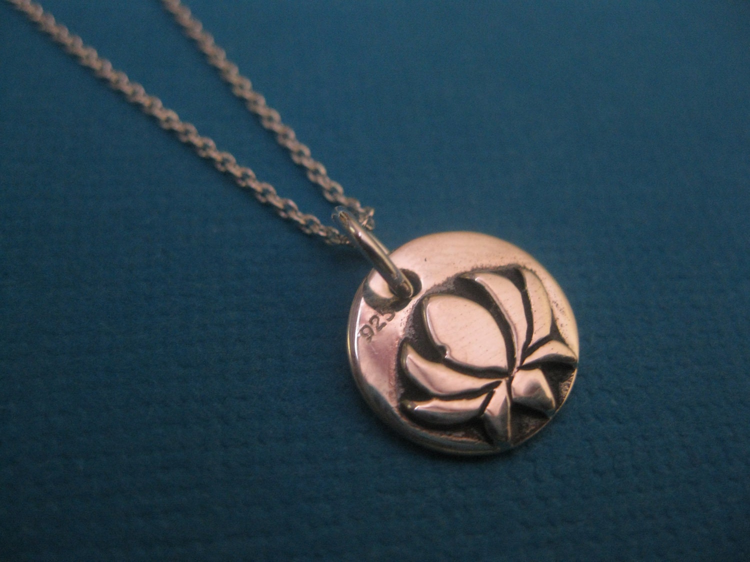 Two sided LOTUS flower Sterling silver charm with tribal turtle on the otherside