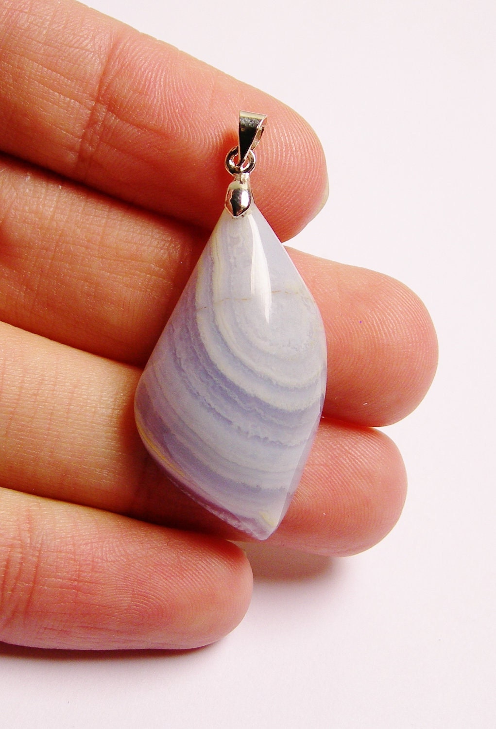 Blue lace agate focal pendant cabochon drill on top bail included 1 pcs