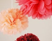 Set of 3 party poms with ribbon, mixed sizes, choose your colors