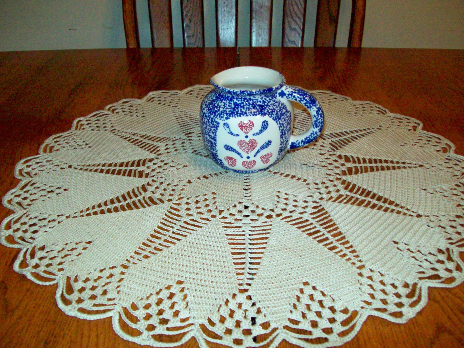 Crochet Doily 21" Beige Heart Doily tabletop home decor kitchen