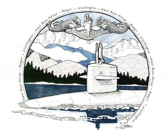 Boomer in the Hood Canal - Pen and Ink Submarine Print
