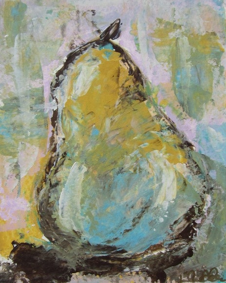Original Abstract Painting on Paper in Mat- Pear 8 x 10