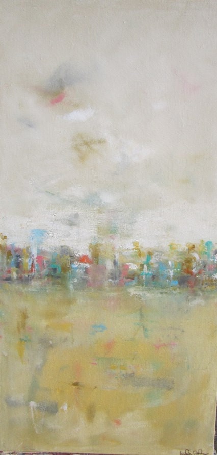 Large Abstract Cityscape Original Painting- City Light 18 x 36