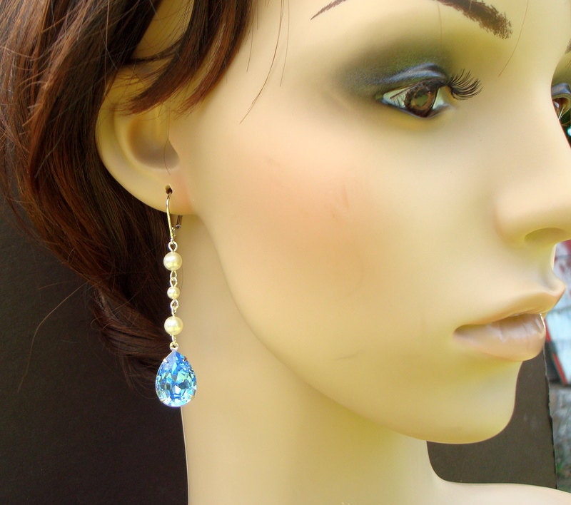 Bridal Earrings, Something Blue Earrings,Ivory or White Pearls,Swarovski Crystal,Bridal Pearl Earrings, Statement Bridal Earrings,Pearl,KRIS