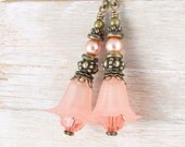 Lucite Flower Bead Earrings Spring Jewelry Light Pink Rose Peach Romantic Shabby Chic Cottage Chic Jewelry French Parisian Dangle Beaded