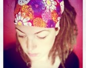 LAST ONE Wide BoHo Headwrap - Petunia Party Gypsy Wrap, size M  - headband, hair wrap, bandana