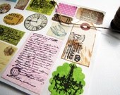 Vintage Style Stickers, Labels, Scrapbooking Embellishment, Envelope Seal- set of 17