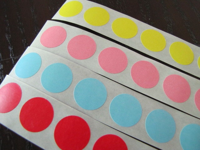 Stickers-Round-Circle Labels-Set of 80-Yellow, Pink, Blue and Red