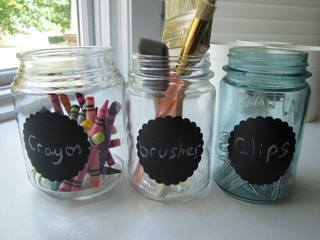 Chalkboard Labels-Tags-SALE- BUY 2 get 1 FREE-Self Adhesive set of 12 2.5 inches--Round Scalloped