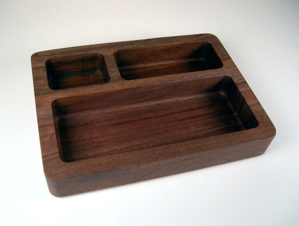 BLACK WALNUT Desk Organizer - Finely Carved Solid Wood Accessory Tray - Urban Salvage Lumber