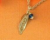 LOVE - PMC, Fine Silver & Argentium Sterling Silver, Inspirational Necklace Hand Stamped Metal Clay Leaf  with Blue Apatite - FREE Shipping