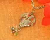 ENJOY - Fine & Argentium Sterling Silver Inspirational Necklace Hand Stamped Metal Clay, PMC Leaf  with Gemstones - Free Shipping