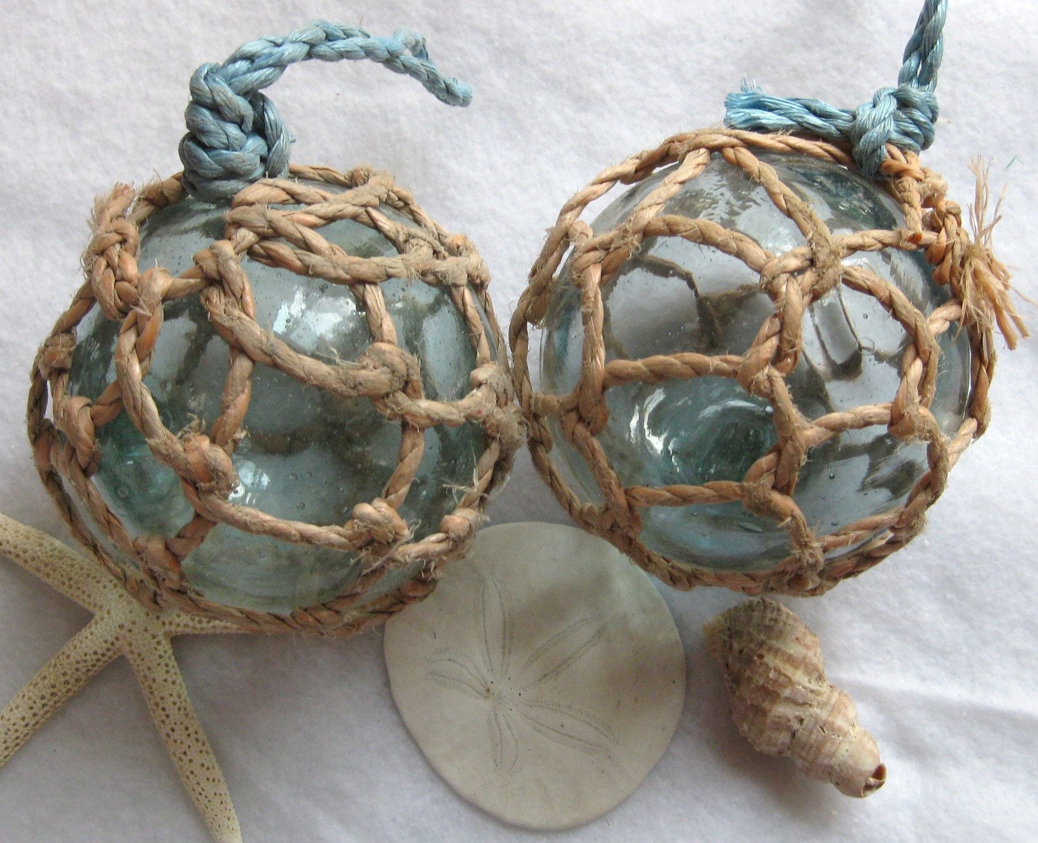 Japanese Glass Fishing Floats - Set of 2 with Original Nets