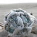 Japanese Glass Fishing Float - Original Double Net, Softball Size, Teal Blue