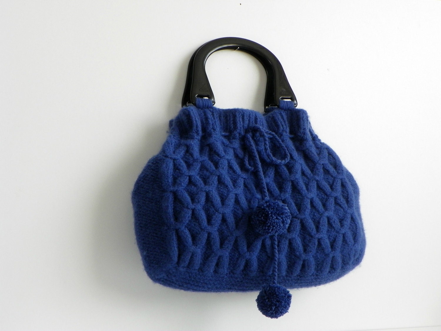 Knit women bag, Autumn Fall fashion Handmade Knit bag, NzLbags, Felted Wool Knit Handbag,  Navy Blue, christmas gift idea