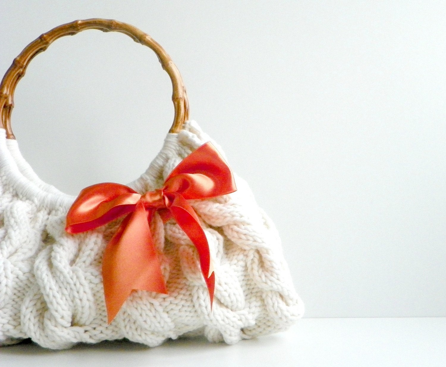 Knitted SPRING Hand Bag, Handbag Everyday Knitted Cream Bag Nr.0134