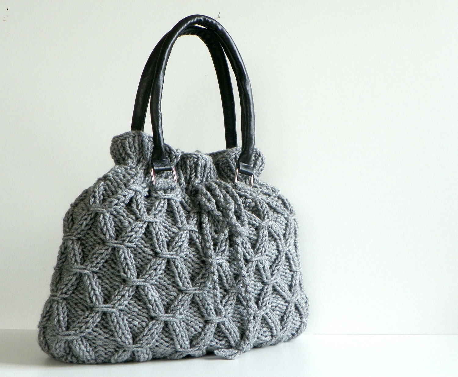SALE OFF 20%, NzLbags - Handmade Knit bag, christmas gifts, knitted handbag, leather shoulder bag - Nr-0224