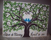 Wedding Signature Leaf Guest Canvas....Great Guest Book Alternative...18 x 24 Canvas.....155 painted leaves