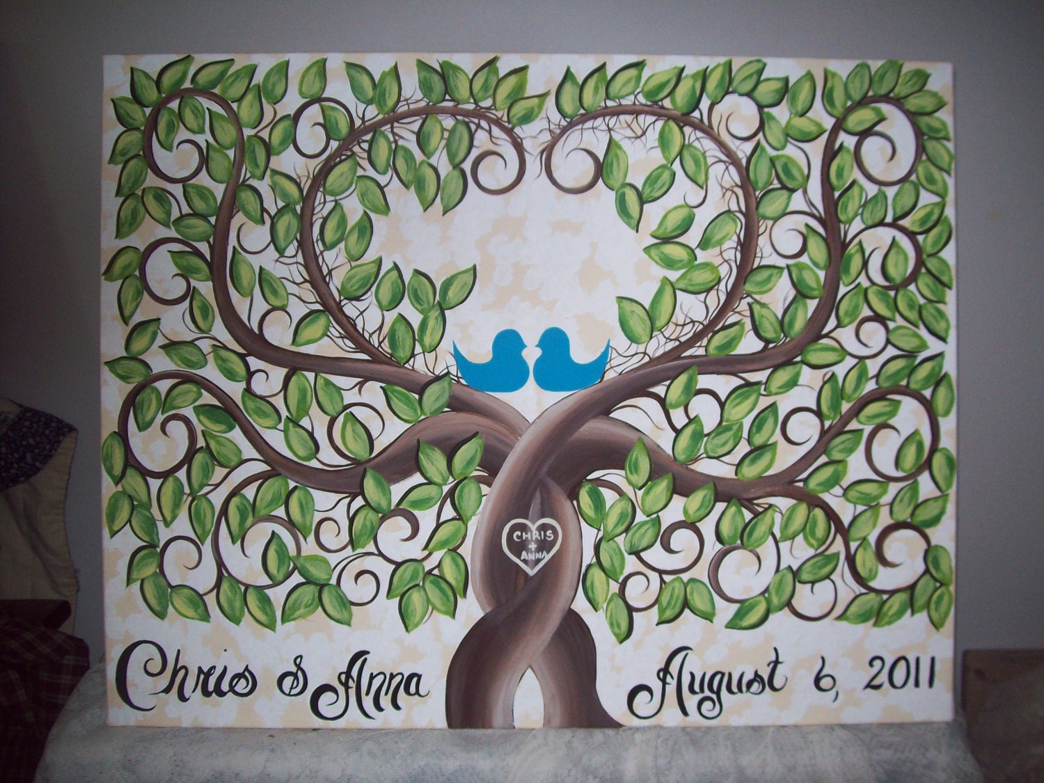 Wedding Signature Leaf Guest Canvas.....A great Wedding guest book alternative...100-155 painted leaves on 18 X 24 Stretched Canvas