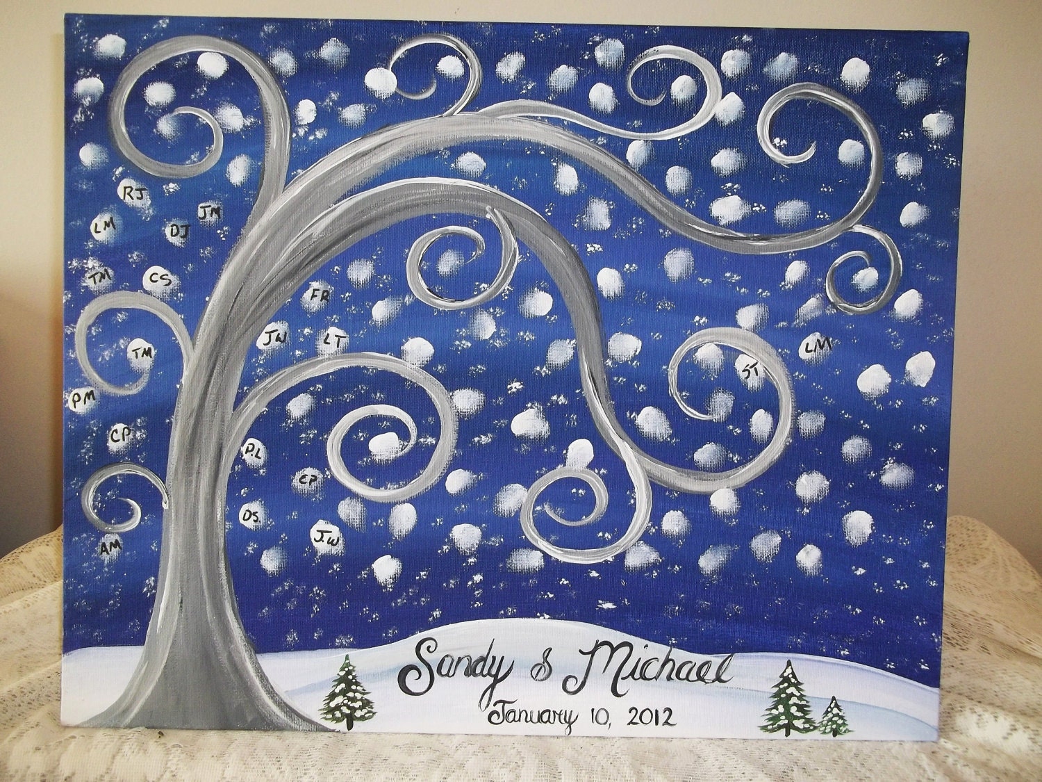 Wedding guest book thumbprint tree Canvas.....Winter theme....18 x 24.....150-165 guests
