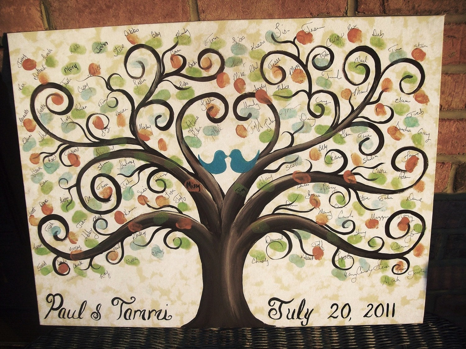 Wedding guest book thumbprint tree.........22 x 28  Canvas.......200-300 thumbprints