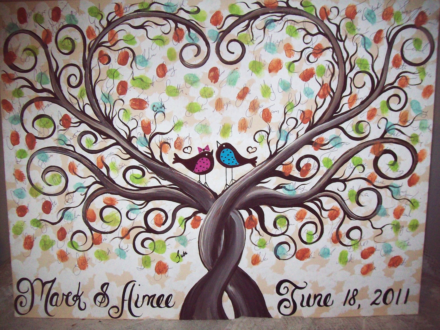 Wedding Guest book thumbprint tree....185-250 guests......22 X 28 hand painted canvas