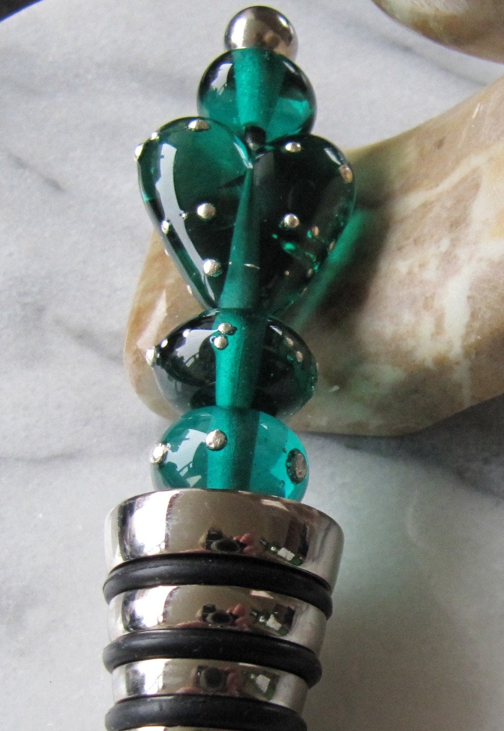 Handmade Lampwork Teal Wine Bottle Stopper