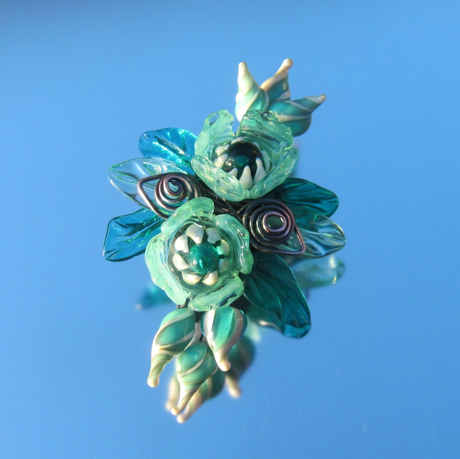 One of a kind handmade lampwork corsage brooch - Jade Rose