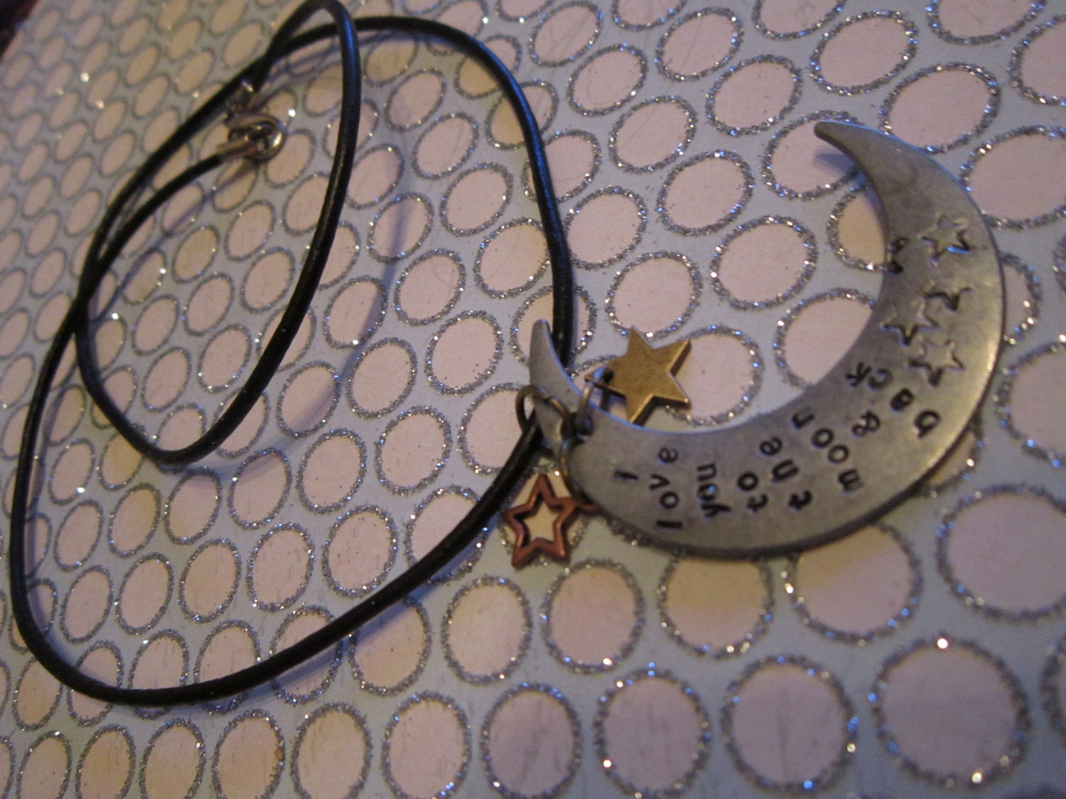 I love you to the moon & back Hand Stamped Moon and Stars Necklace.