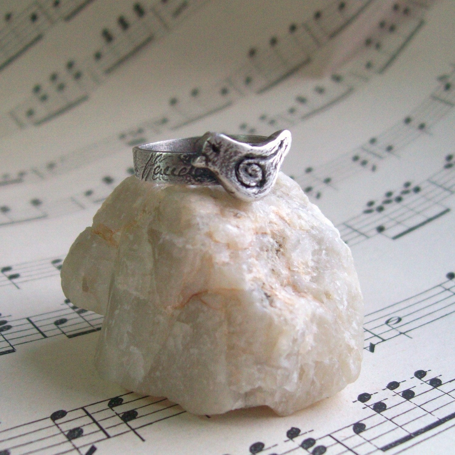 Silver jewelery, Little Tweet Antique Patina Silver Ring, handmade silver ring, bird ring, pmc silver jewelry